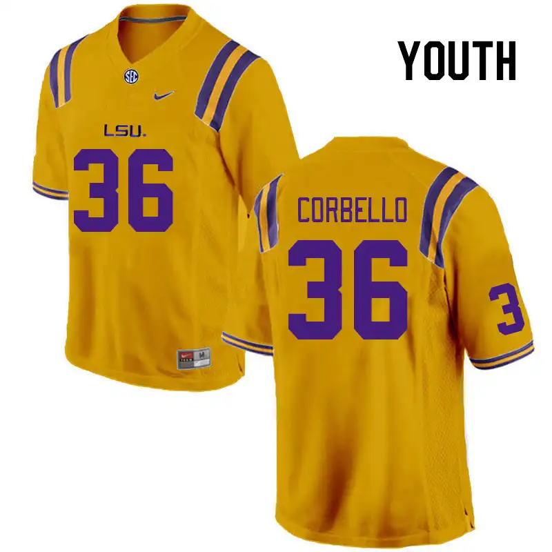 Youth LSU Tigers Aidan Corbello #36 Gold NCAA Football Jersey